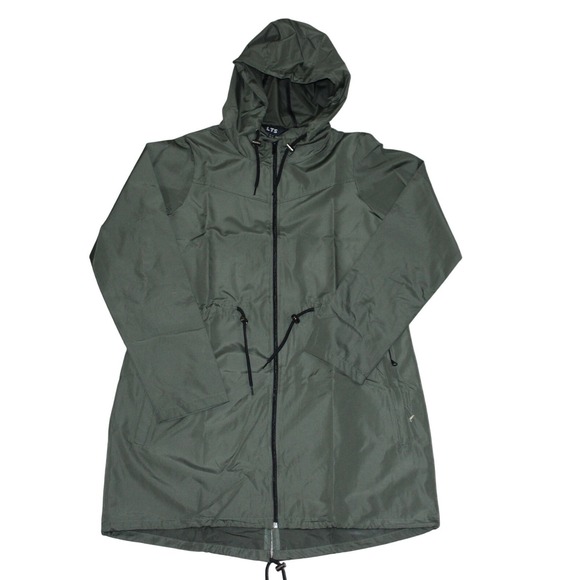 Long Tall Sally Green Hooded Rain Jacket Cinch Waist NWT US 8Tall - Picture 2 of 7